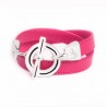 Bracelet double tour cuir rose boucle T argent