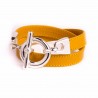 Bracelet double tour cuir jaune moutarde boucle T argent