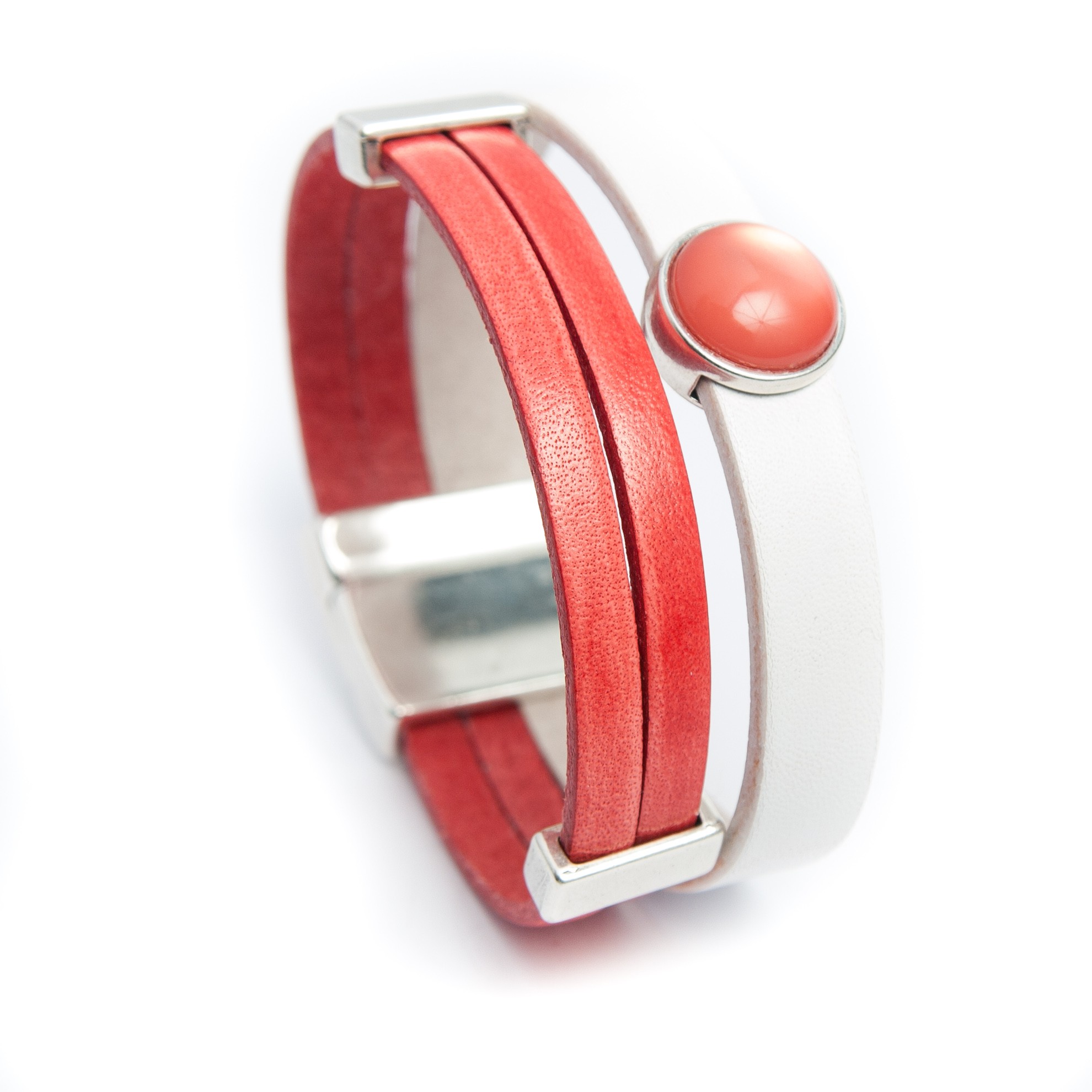 Bracelet cuir cordons rouge et tubes argentés - Anne-louise Colrat