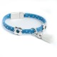 Bracelet enfant daim bleu points argentés pompon blanc