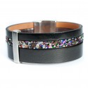 Bracelet cuir vernis noir et glitter multicolore 