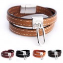 Bracelet cuir couturé double tour maille ovale