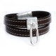 Bracelet cuir noir couturé double tour maille ovale