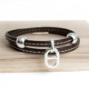 Bracelet cuir double tour couturé petite maille marine marron foncé