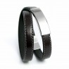 Bracelet homme en cuir couture marron foncé plaque acier