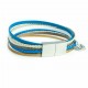 Bracelet cuir multi lanières tresse bleue